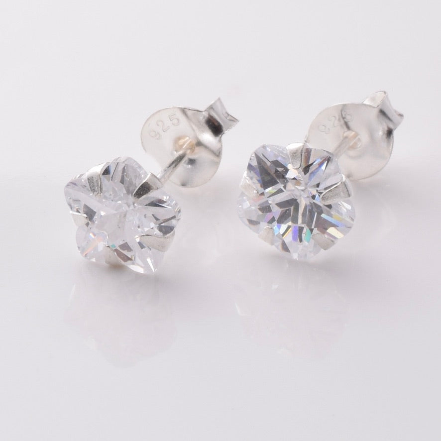 S919 - 925 silver 6mm flower CZ stud earrings