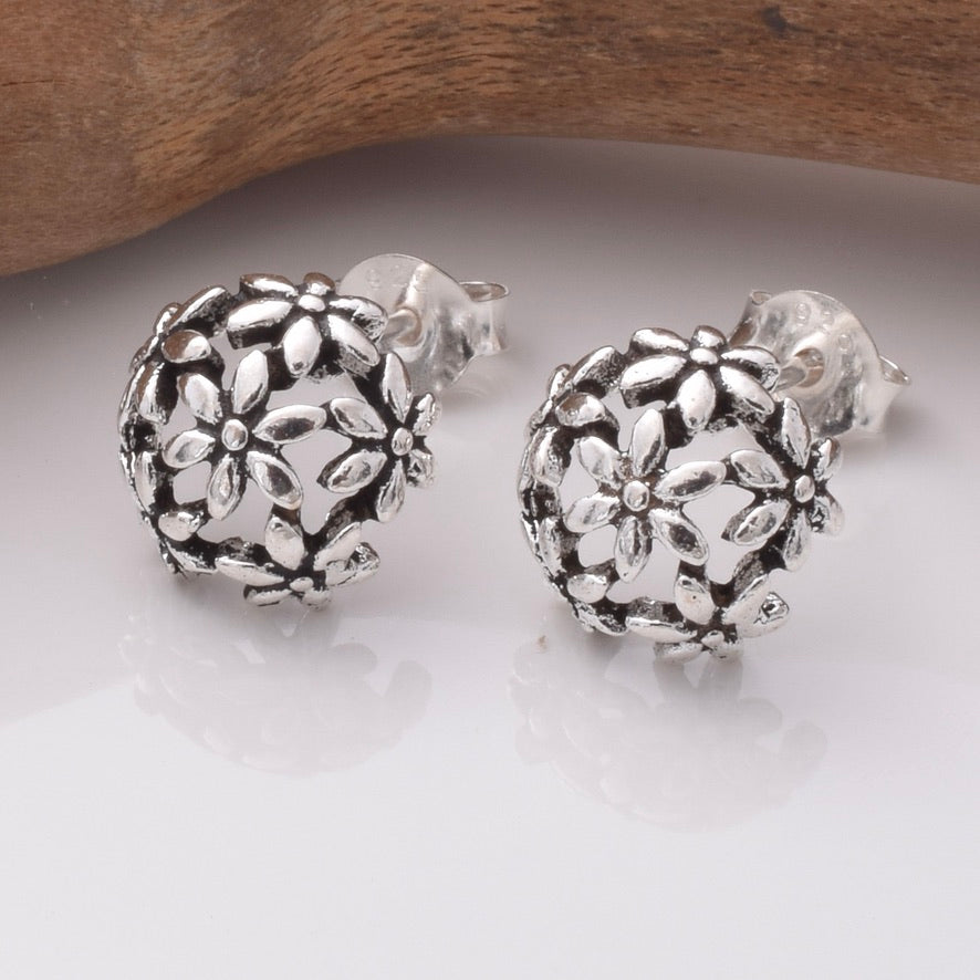 S925 - 925 silver flower sphere stud earrings