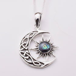 P1160 - 925 silver and abalone celtic moon pendant