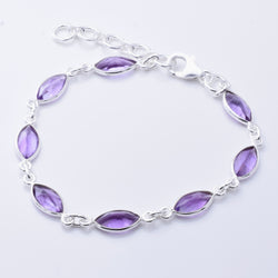 B053 - 925 silver amethyst marquis bracelet