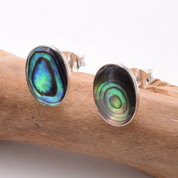 S874 - 925 silver abalone oval stud earrings