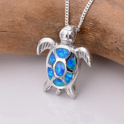 P953 - silver and lab opal turtle pendant