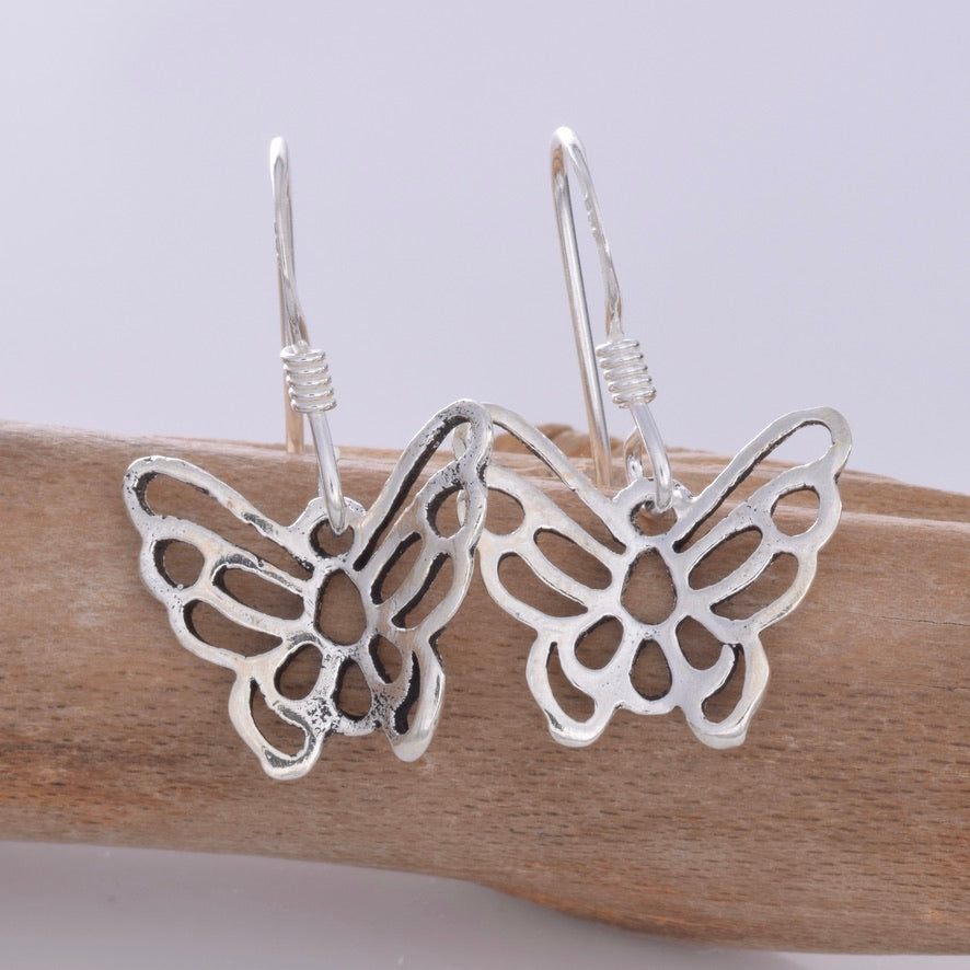 E629 - Silver butterfly earrings