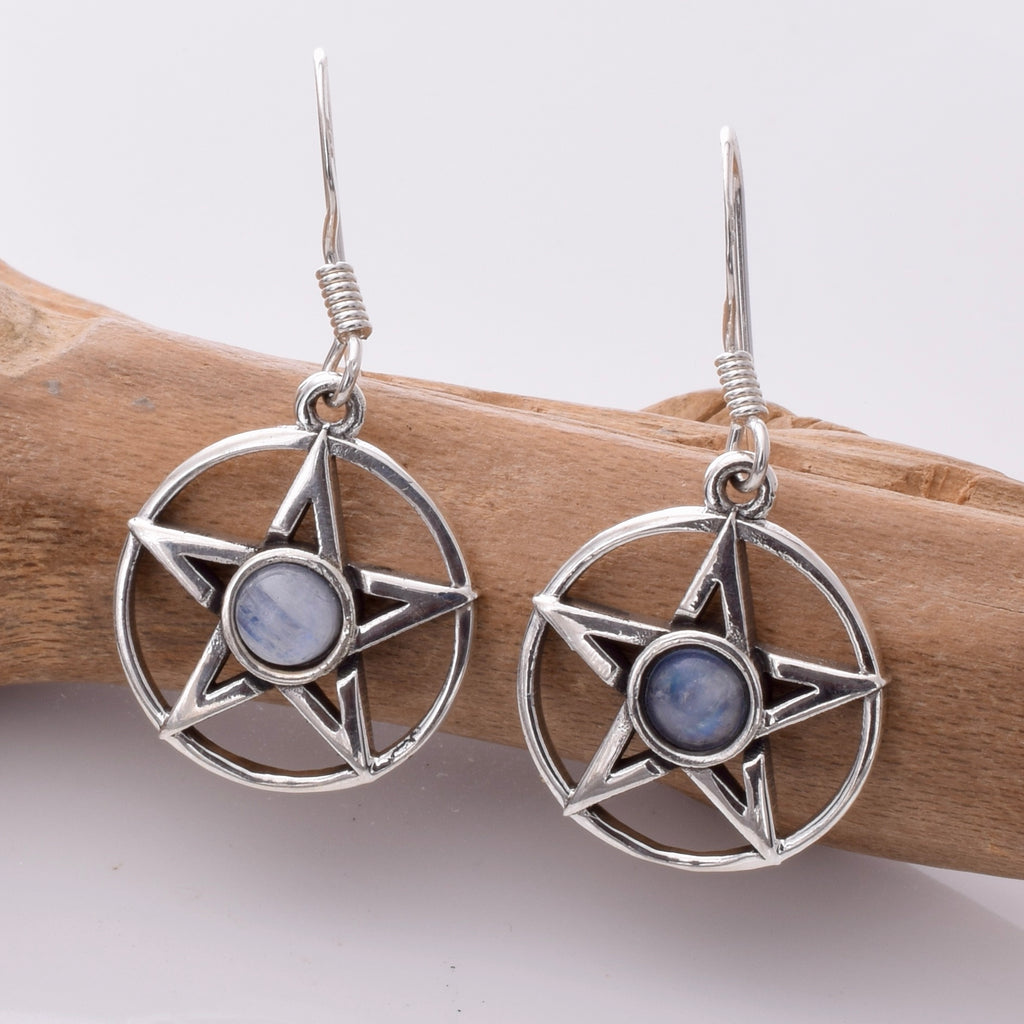 E454 - Silver Pentagram moonstone earrings