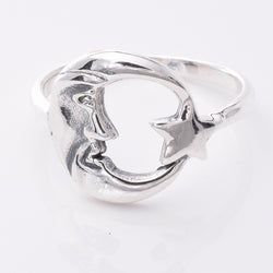 R241 - 925 silver crescent moon and star ring