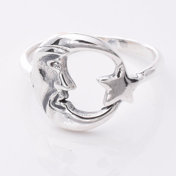 R241 - 925 silver crescent moon and star ring – Java Designs