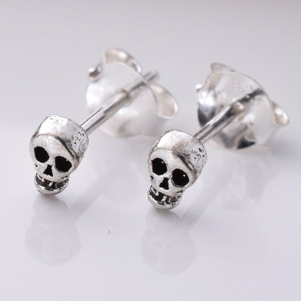 925 Sterling Silver Tiny Skull on Chain Drop Earrings