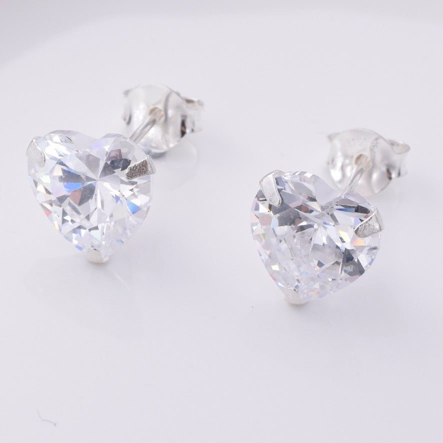 S703 - 925 Silver Heart CZ 8mm Stud Earrings
