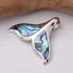P955 - 925 Silver and abalone whale tail pendant