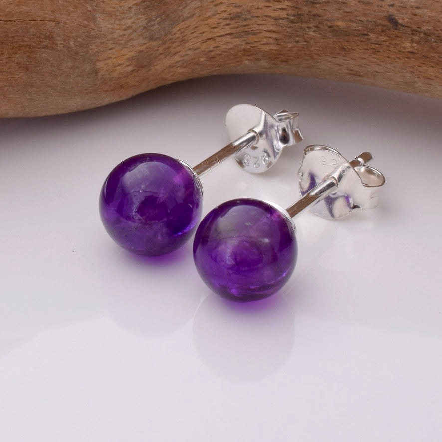 S770 - 925 silver amethyst ball stud earrings