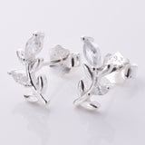 S721 - 925 Silver CZ and leaf stud earrings