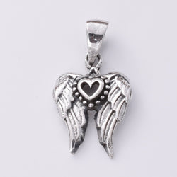 P908 - 925 Silver angel wings heart pendant