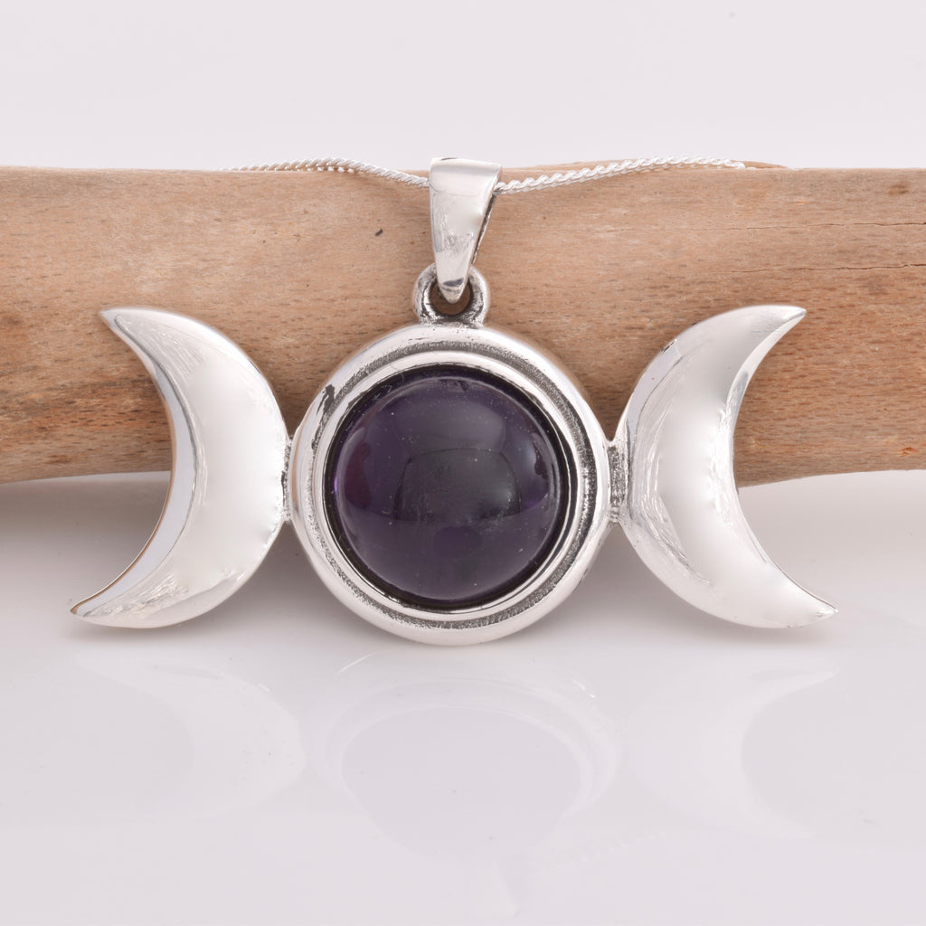 P399 - 925 silver amethyst Triple Moon pendant