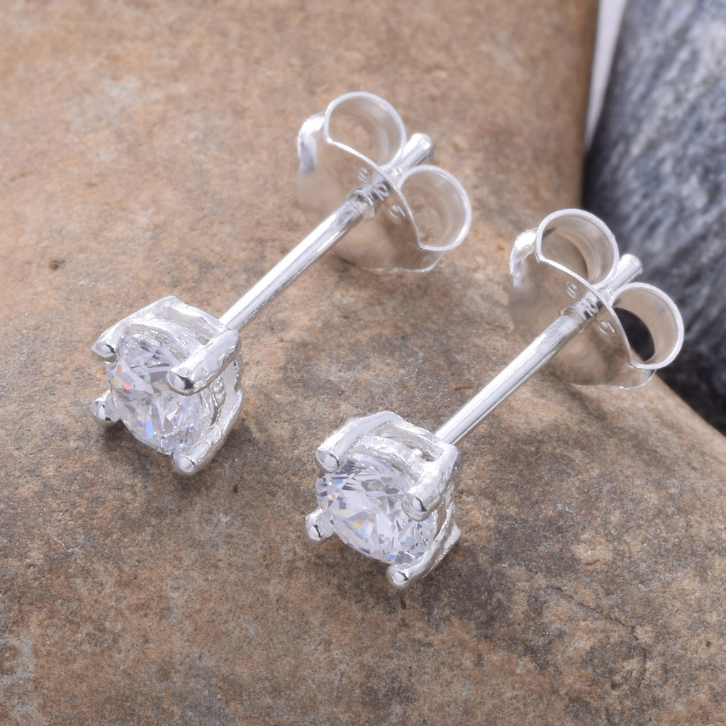 S027 - 4mm CZ 4 Claw Cast Stud Earring