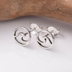 S799 - 925 silver wave circle stud earrings