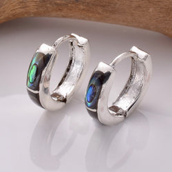 E784 - 925 silver abalone huggie hoop earrings
