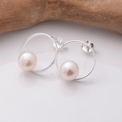 S963 - 925 silver 8mm f/w pearl hoop stud earrings