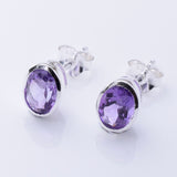 S1067 - 925 silver amethyst oval facet stud earrings