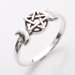 R349 - 925 silver triple moon pentagram ring