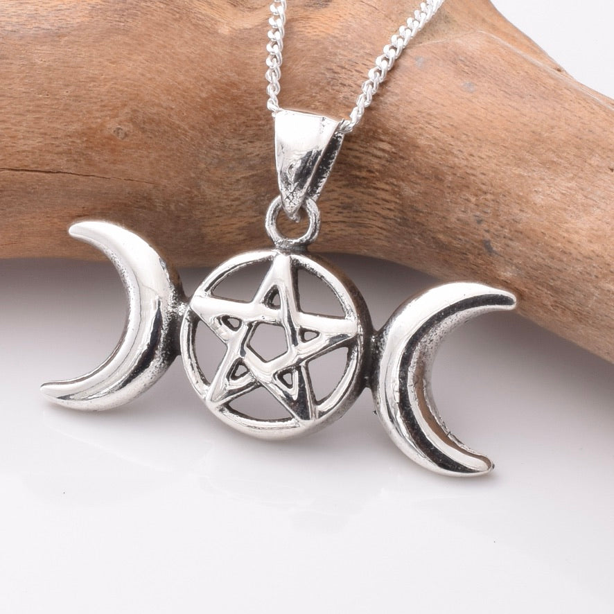P1116 - 925 silver triple moon pentagram pendant