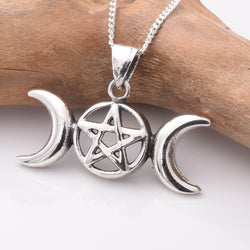 P1116 - 925 silver triple moon pentagram pendant