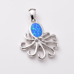P1190 - 925 silver lab grown opal octopus pendant