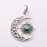 P1160 - 925 silver and abalone celtic moon pendant