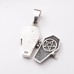 P1210 - 925 silver pentagram coffin locket pendant