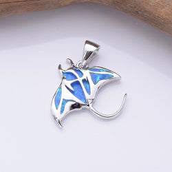 P1316 - 925 silver Imm opal manta ray pendant