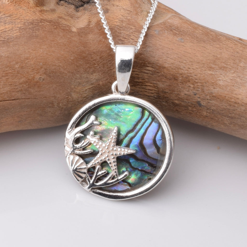 P1127 - 925 silver abalone sealife round pendant