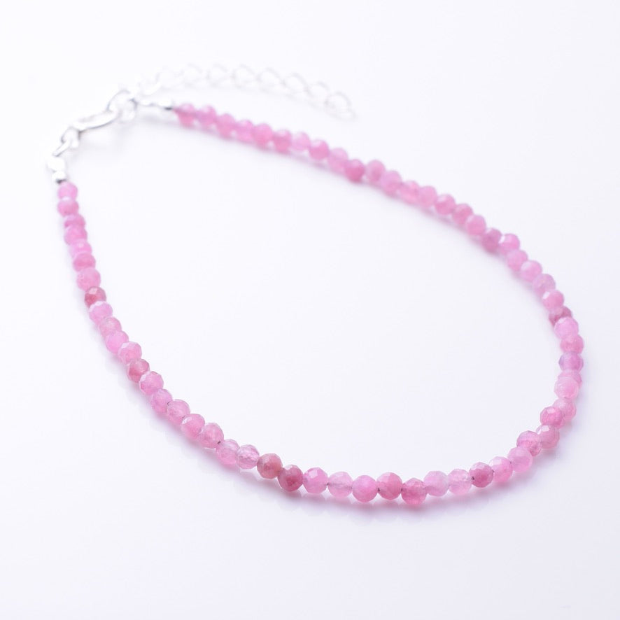 B087 - 925 silver pink tourmaline 2mm faceted bracelet