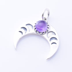 P1341 - 925 silver  crescent moon amethyst pendant