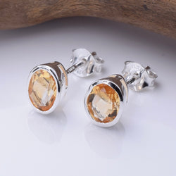 S1065 - 925 silver citrine oval facet stud earrings