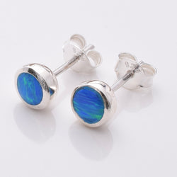 S867 - 925 silver blue opal 6mm stud earrings