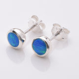 S867 - 925 silver blue opal 6mm stud earrings