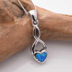 P1192 - 925 silver lab grown opal heart crossover pendant