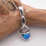 P1192 - 925 silver lab grown opal heart crossover pendant