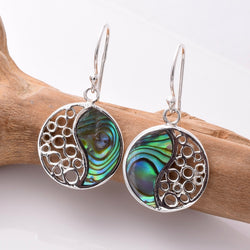 E788 - 925 silver abalone ying yang earrings