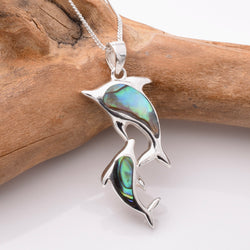 P1213 - 925 silver double dolphin AB pendant