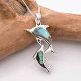 P1213 - 925 silver double dolphin AB pendant