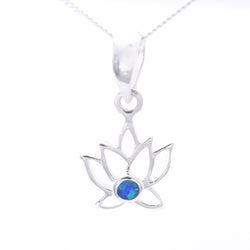 P1314 - 925 silver Imm blue opal lotus flower pendant