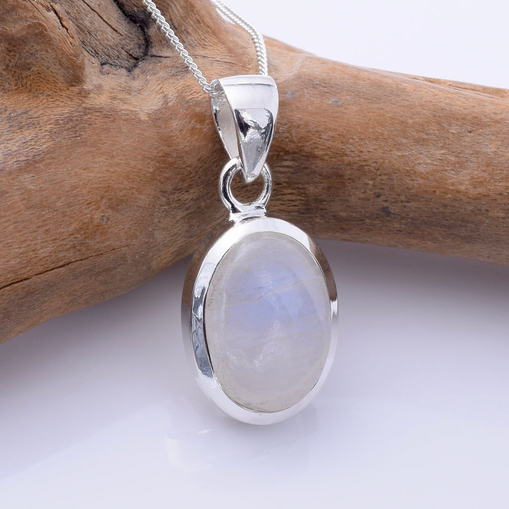 P1357 - 925 silver  oval rainbow moonstone pendant