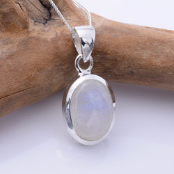 P1357 - 925 silver  oval rainbow moonstone pendant