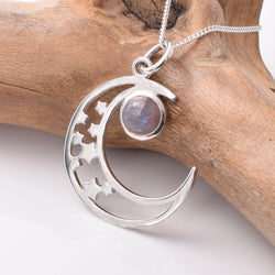P1025 - 925 silver labradorite crescent pendant