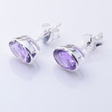 S1067 - 925 silver amethyst oval facet stud earrings