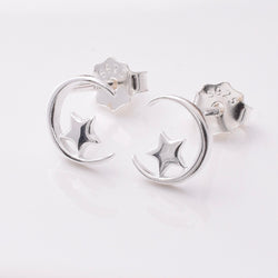 S948 - 925 silver crescent and star stud earrings