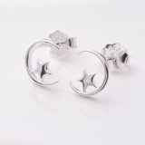 S948 - 925 silver crescent and star stud earrings
