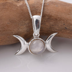 P1023 - 925 silver moonstone triple moon pendant