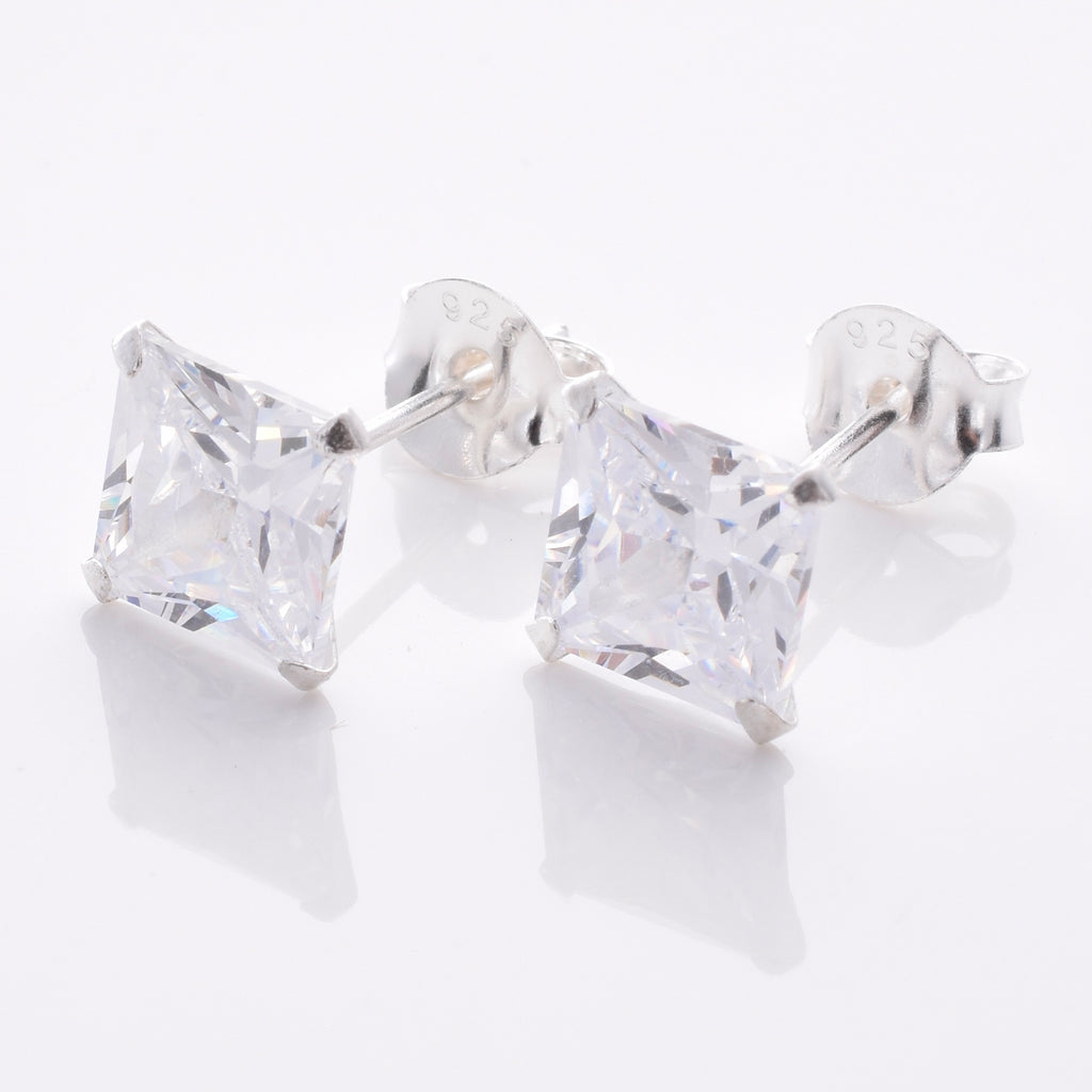 S780 - 925 silver 6mm CZ square stud earrings