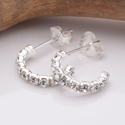 S858 - 925 silver CZ 10mm creole stud earrings